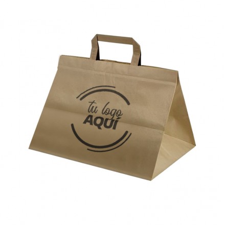 Bolsa Papel Kraft Con Asas Planas Personalizada 26x17x26 cm 85g (250 uds)