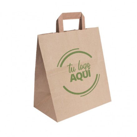 Bolsa Papel Kraft Con Asas Planas Personalizada 28x17x29 cm (250 uds)