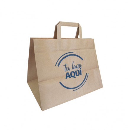 Bolsa Papel Kraft Con Asas Planas Personalizada 32x22x26 cm (250 uds)