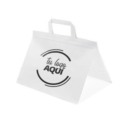 Bolsa Papel Blanca Con Asas Planas Personalizada 26x17x26 cm (250 uds)